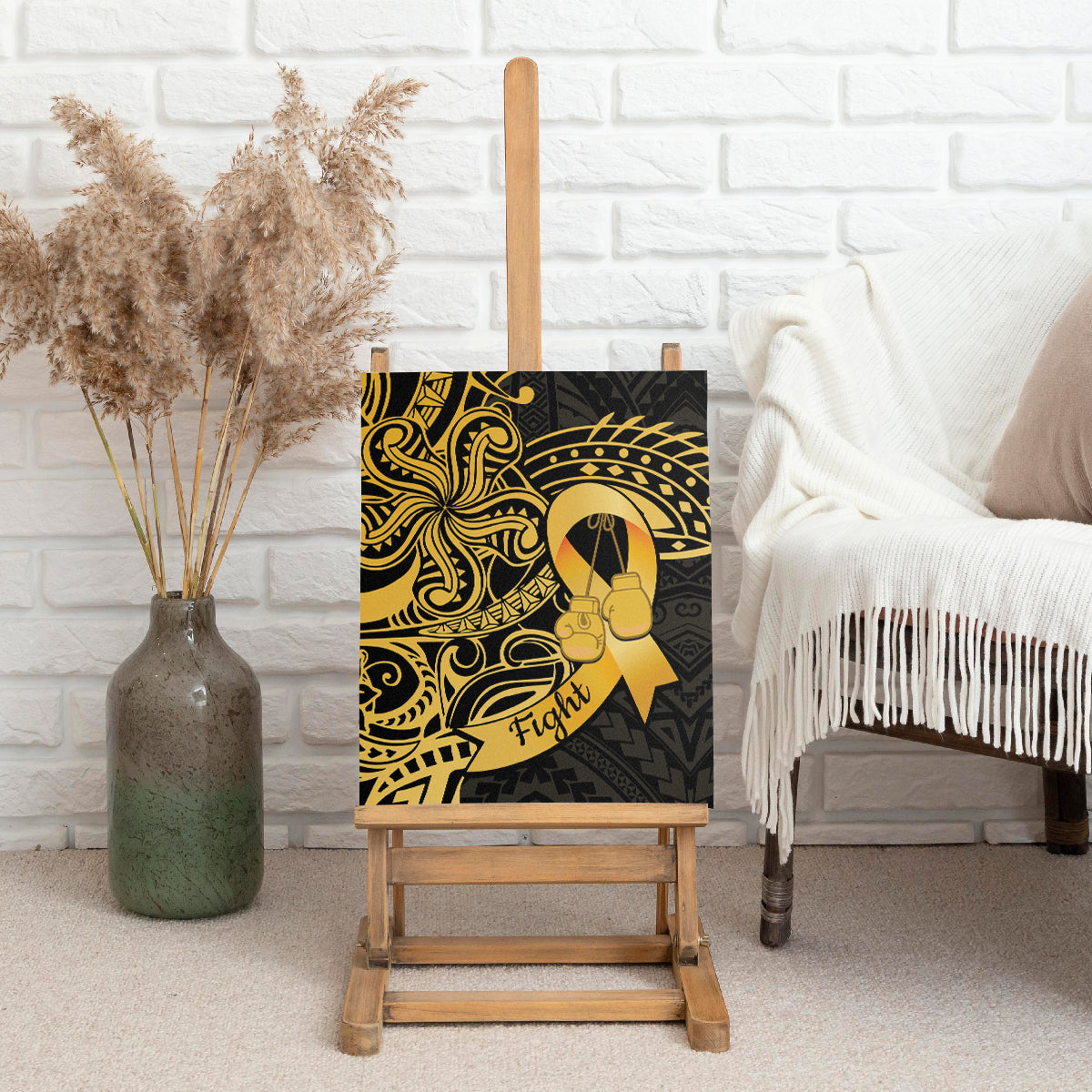 Polynesia Bone Cancer Awareness Canvas Wall Art Fight Warriors