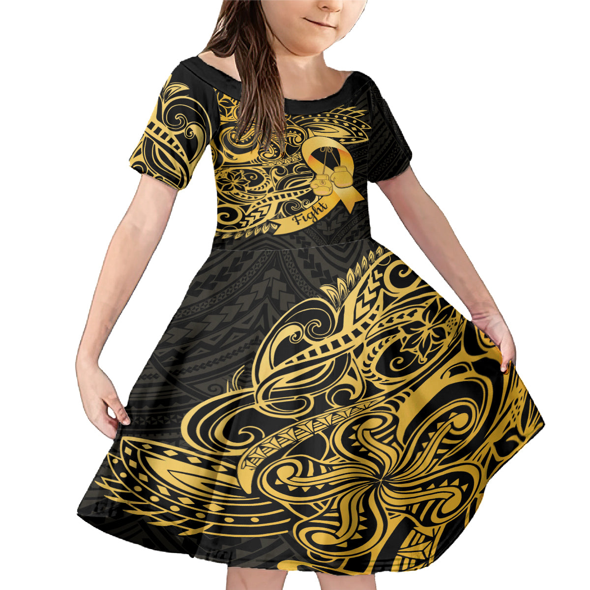 Polynesia Bone Cancer Awareness Family Matching Mermaid Dress and Hawaiian Shirt Fight Warriors