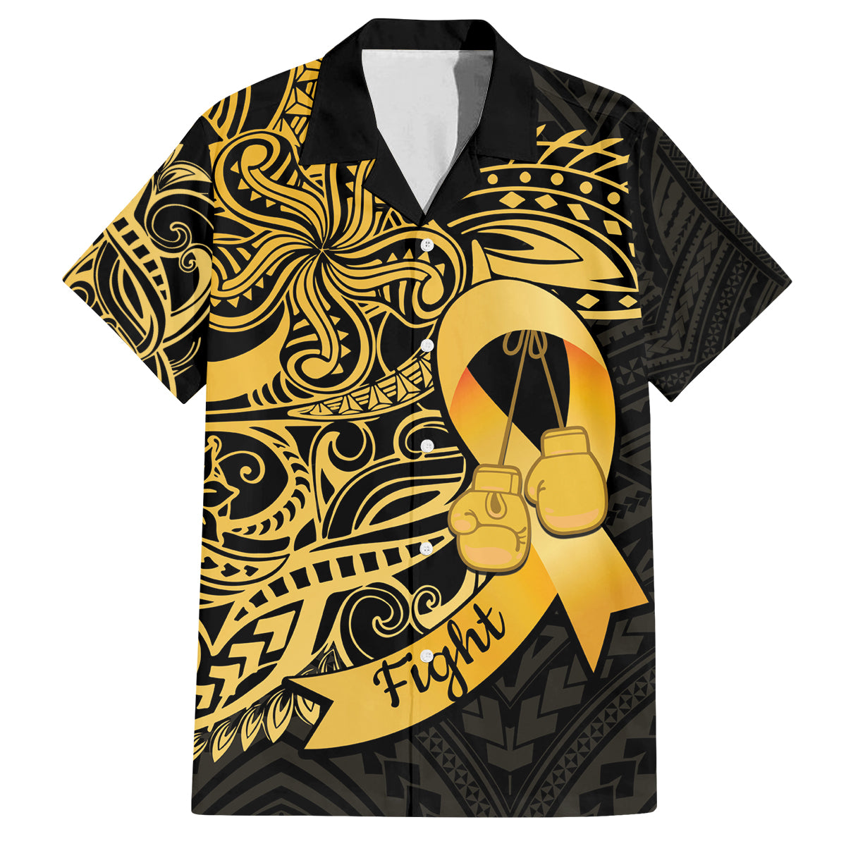 Polynesia Bone Cancer Awareness Family Matching Summer Maxi Dress and Hawaiian Shirt Fight Warriors