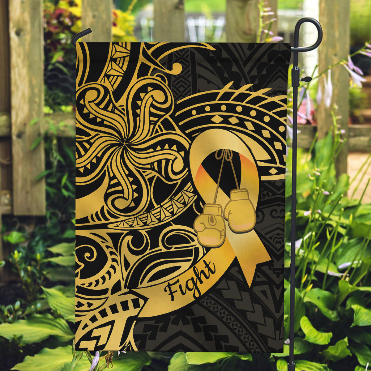 Polynesia Bone Cancer Awareness Garden Flag Fight Warriors LT14 Garden Flag Black - Polynesian Pride