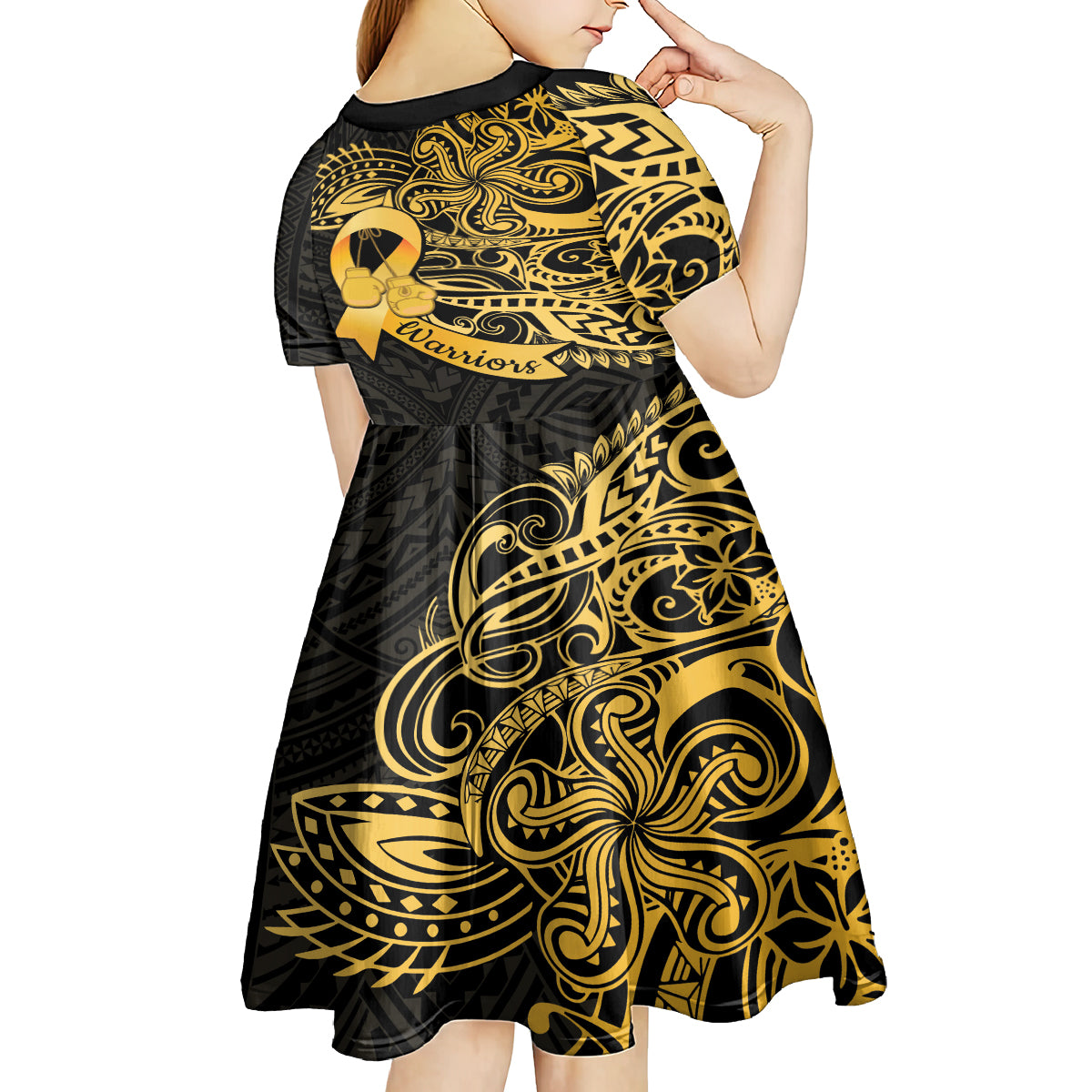 Polynesia Bone Cancer Awareness Kid Short Sleeve Dress Fight Warriors LT14 - Polynesian Pride
