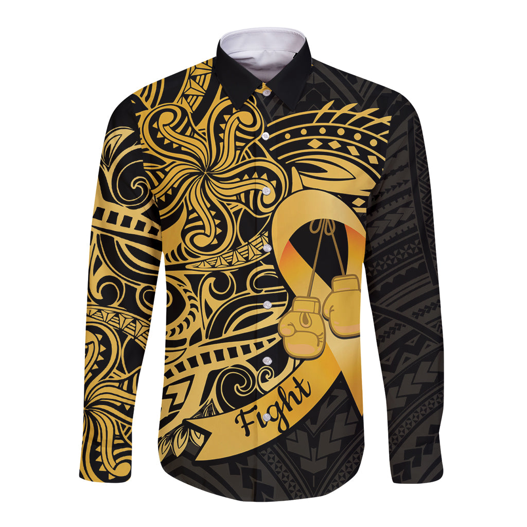 Polynesia Bone Cancer Awareness Long Sleeve Button Shirt Fight Warriors LT14 Unisex Black - Polynesian Pride