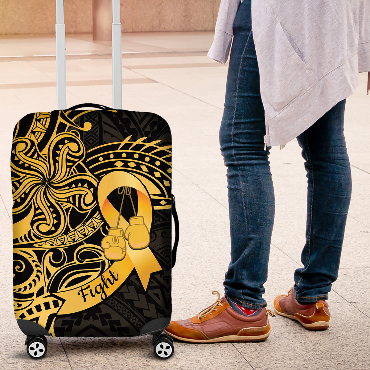 Polynesia Bone Cancer Awareness Luggage Cover Fight Warriors LT14 Black - Polynesian Pride