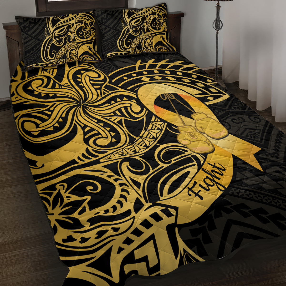 Polynesia Bone Cancer Awareness Quilt Bed Set Fight Warriors LT14 Black - Polynesian Pride