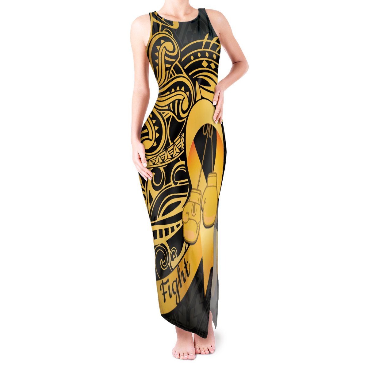 Polynesia Bone Cancer Awareness Tank Maxi Dress Fight Warriors