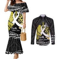 Personalised Polynesia World Lung Cancer Day Couples Matching Mermaid Dress and Long Sleeve Button Shirt Faith Hope Love