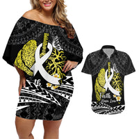 Personalised Polynesia World Lung Cancer Day Couples Matching Off Shoulder Short Dress and Hawaiian Shirt Faith Hope Love
