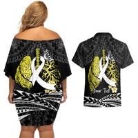 Personalised Polynesia World Lung Cancer Day Couples Matching Off Shoulder Short Dress and Hawaiian Shirt Faith Hope Love