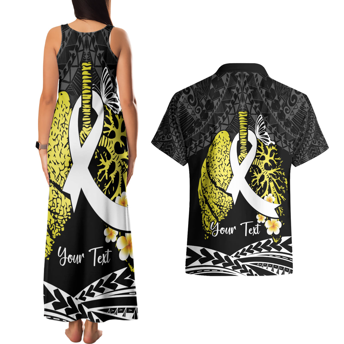 Personalised Polynesia World Lung Cancer Day Couples Matching Tank Maxi Dress and Hawaiian Shirt Faith Hope Love