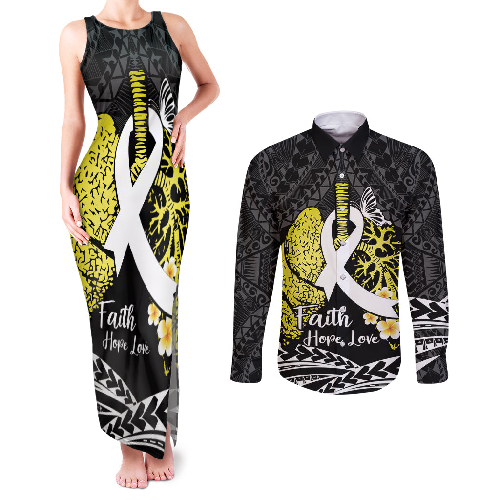 Personalised Polynesia World Lung Cancer Day Couples Matching Tank Maxi Dress and Long Sleeve Button Shirt Faith Hope Love