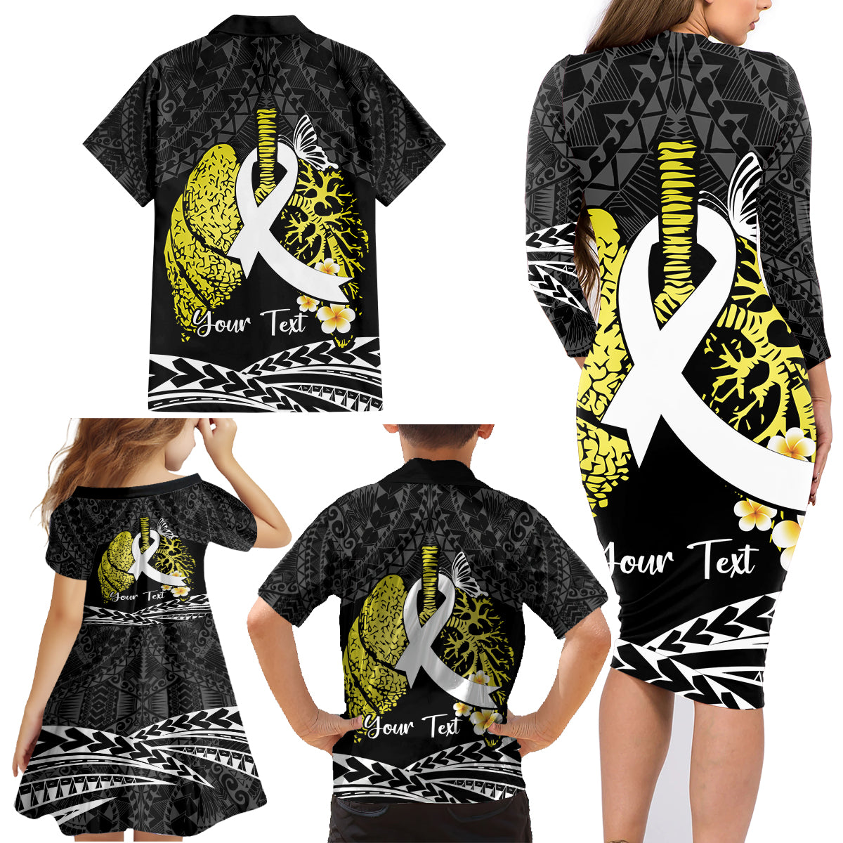 Personalised Polynesia World Lung Cancer Day Family Matching Long Sleeve Bodycon Dress and Hawaiian Shirt Faith Hope Love LT14 - Polynesian Pride
