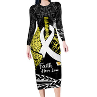 Personalised Polynesia World Lung Cancer Day Family Matching Long Sleeve Bodycon Dress and Hawaiian Shirt Faith Hope Love LT14 Mom's Dress Black - Polynesian Pride