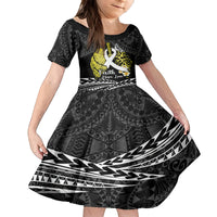 Personalised Polynesia World Lung Cancer Day Family Matching Off Shoulder Maxi Dress and Hawaiian Shirt Faith Hope Love LT14 Daughter's Dress Black - Polynesian Pride