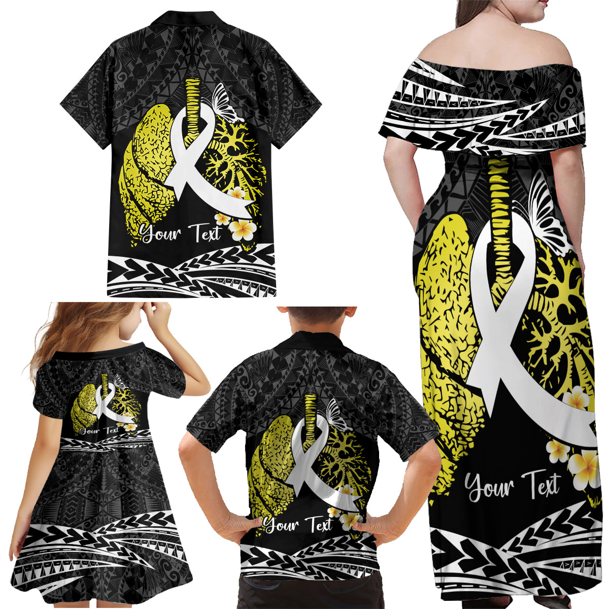 Personalised Polynesia World Lung Cancer Day Family Matching Off Shoulder Maxi Dress and Hawaiian Shirt Faith Hope Love LT14 - Polynesian Pride