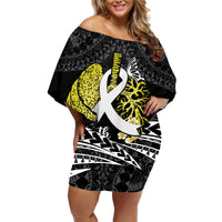 Personalised Polynesia World Lung Cancer Day Family Matching Off Shoulder Short Dress and Hawaiian Shirt Faith Hope Love LT14 Mom's Dress Black - Polynesian Pride