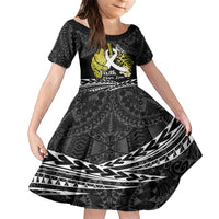 Personalised Polynesia World Lung Cancer Day Family Matching Short Sleeve Bodycon Dress and Hawaiian Shirt Faith Hope Love LT14 Daughter's Dress Black - Polynesian Pride