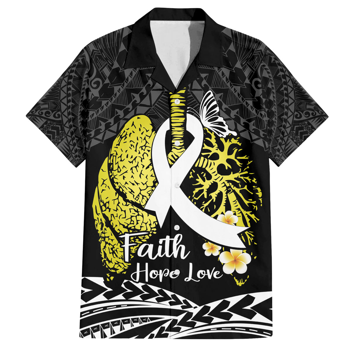 Personalised Polynesia World Lung Cancer Day Family Matching Summer Maxi Dress and Hawaiian Shirt Faith Hope Love LT14 Dad's Shirt - Short Sleeve Black - Polynesian Pride