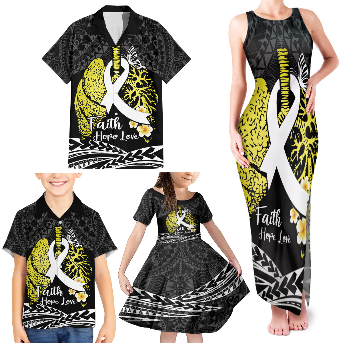 Personalised Polynesia World Lung Cancer Day Family Matching Tank Maxi Dress and Hawaiian Shirt Faith Hope Love LT14 - Polynesian Pride