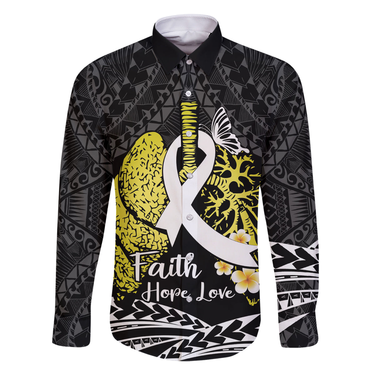 Personalised Polynesia World Lung Cancer Day Family Matching Tank Maxi Dress and Hawaiian Shirt Faith Hope Love LT14 Dad's Shirt - Long Sleeve Black - Polynesian Pride