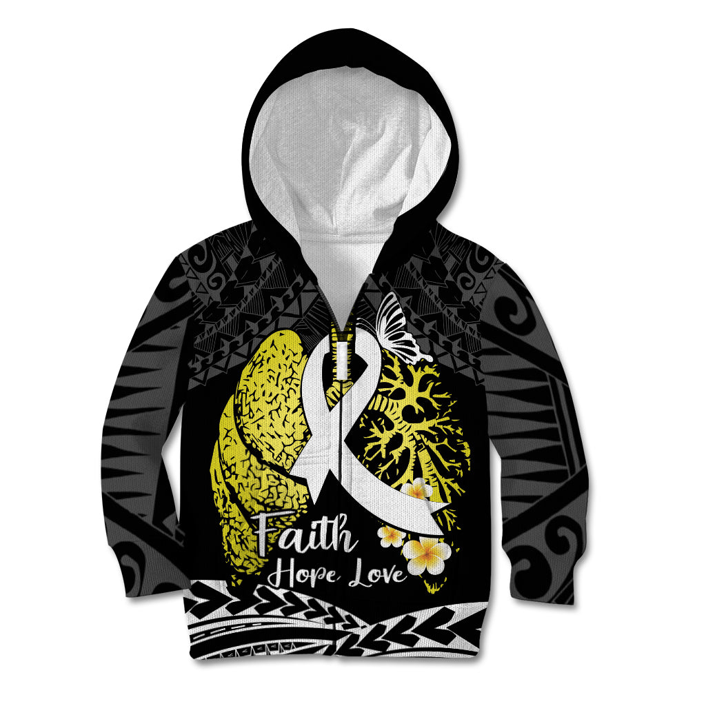 Personalised Polynesia World Lung Cancer Day Kid Hoodie Faith Hope Love LT14 Zip Hoodie Black - Polynesian Pride