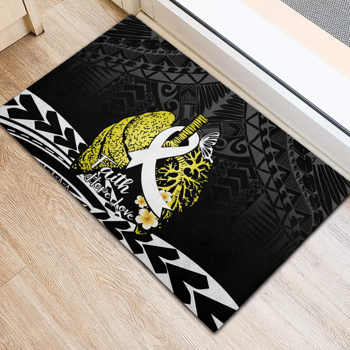Polynesia World Lung Cancer Day Rubber Doormat Faith Hope Love