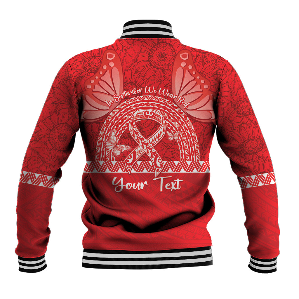 Personalised In September We Wear Red Baseball Jacket Polynesia Blood Cancer Awareness LT14 - Polynesian Pride