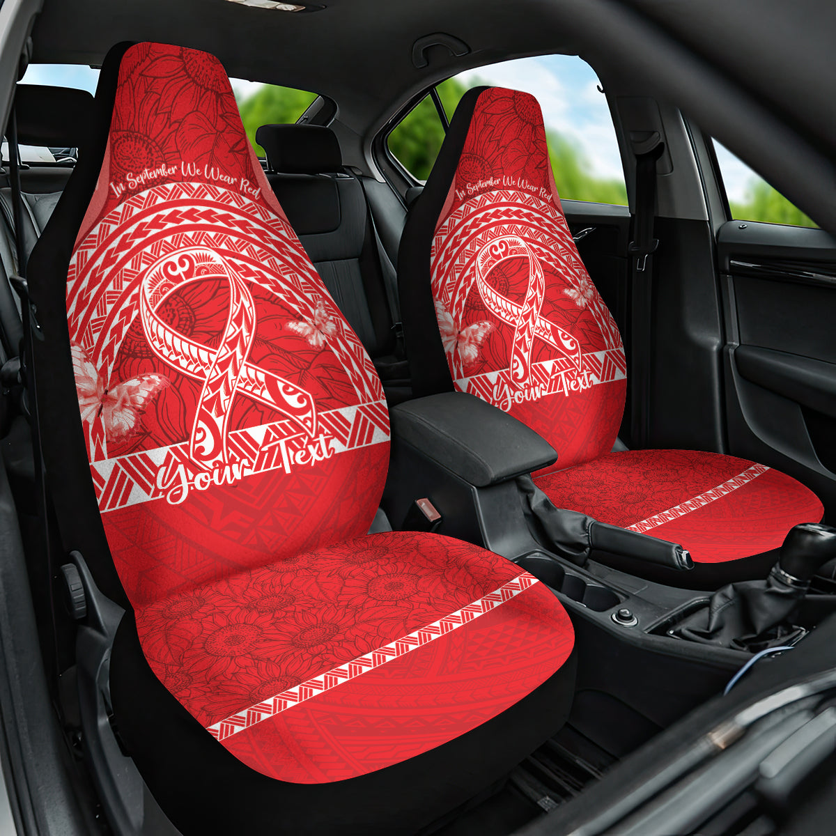 Personalised In September We Wear Red Car Seat Cover Polynesia Blood Cancer Awareness LT14 One Size Red - Polynesian Pride