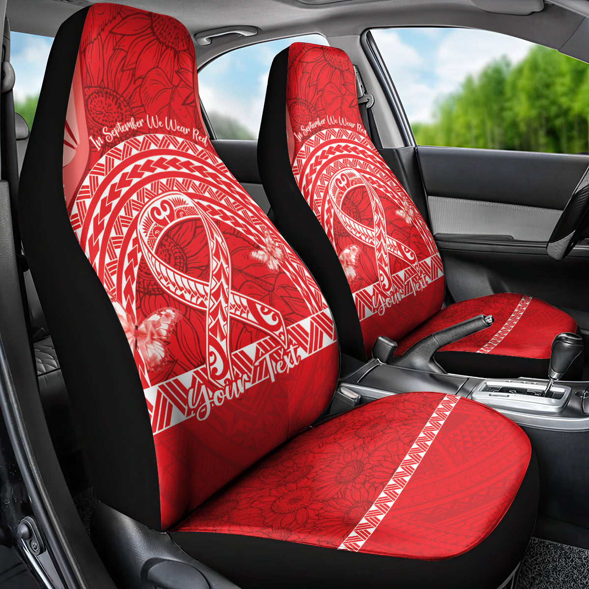 Personalised In September We Wear Red Car Seat Cover Polynesia Blood Cancer Awareness LT14 - Polynesian Pride
