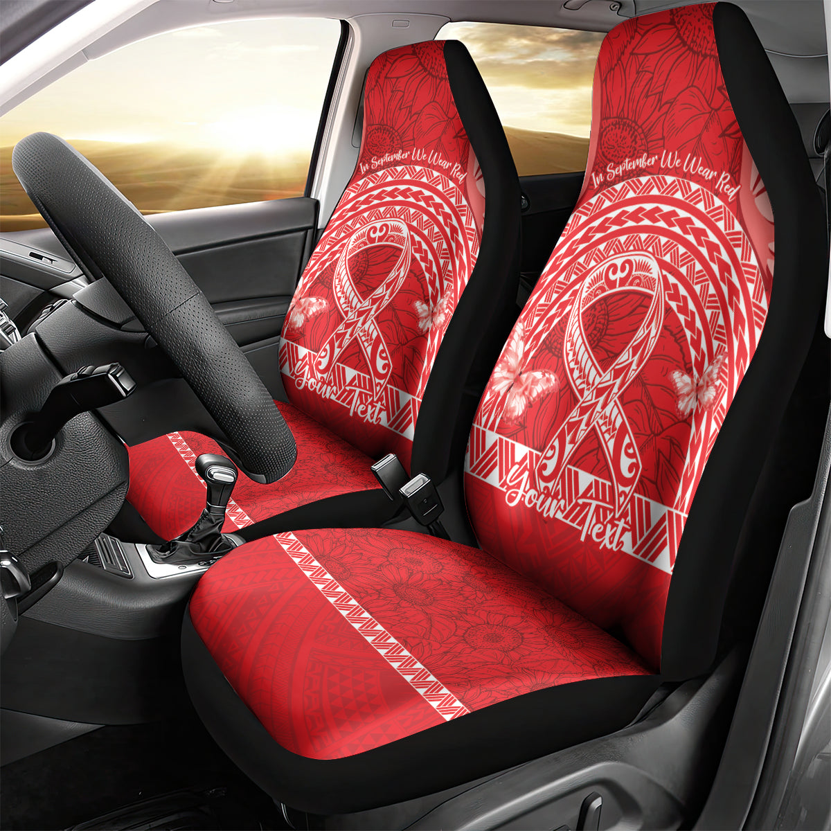 Personalised In September We Wear Red Car Seat Cover Polynesia Blood Cancer Awareness LT14 - Polynesian Pride