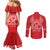 Personalised In September We Wear Red Couples Matching Mermaid Dress and Long Sleeve Button Shirt Polynesia Blood Cancer Awareness