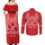 Personalised In September We Wear Red Couples Matching Off Shoulder Maxi Dress and Long Sleeve Button Shirt Polynesia Blood Cancer Awareness