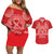 Personalised In September We Wear Red Couples Matching Off Shoulder Short Dress and Hawaiian Shirt Polynesia Blood Cancer Awareness