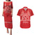 Personalised In September We Wear Red Couples Matching Puletasi and Hawaiian Shirt Polynesia Blood Cancer Awareness
