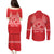 Personalised In September We Wear Red Couples Matching Puletasi and Long Sleeve Button Shirt Polynesia Blood Cancer Awareness