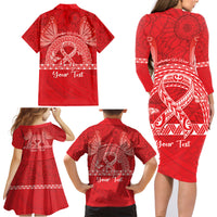 Personalised In September We Wear Red Family Matching Long Sleeve Bodycon Dress and Hawaiian Shirt Polynesia Blood Cancer Awareness LT14 - Polynesian Pride