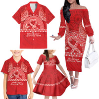 Personalised In September We Wear Red Family Matching Off The Shoulder Long Sleeve Dress and Hawaiian Shirt Polynesia Blood Cancer Awareness LT14 - Polynesian Pride