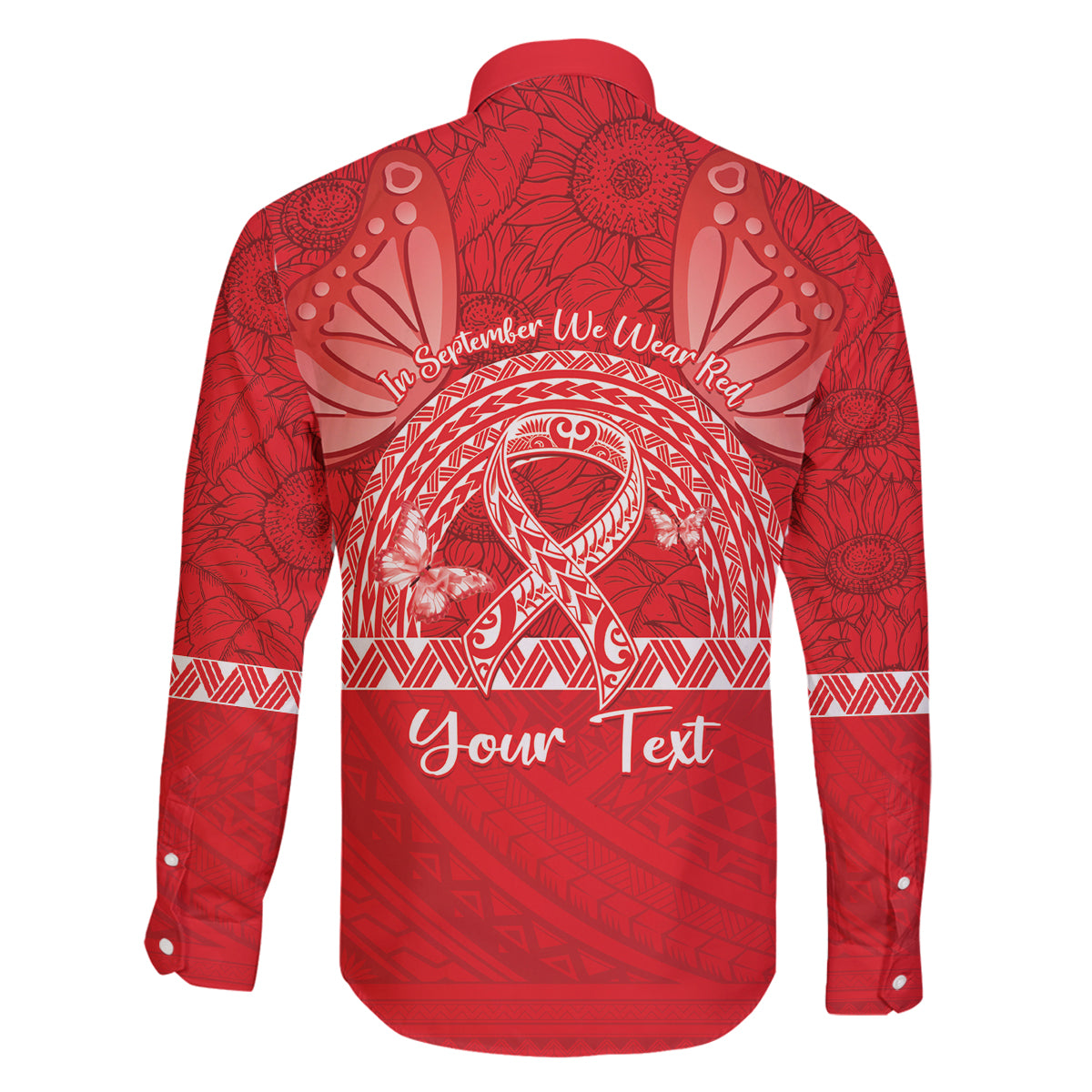 Personalised In September We Wear Red Family Matching Off The Shoulder Long Sleeve Dress and Hawaiian Shirt Polynesia Blood Cancer Awareness LT14 - Polynesian Pride