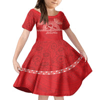 Personalised In September We Wear Red Family Matching Off Shoulder Short Dress and Hawaiian Shirt Polynesia Blood Cancer Awareness LT14 Daughter's Dress Red - Polynesian Pride