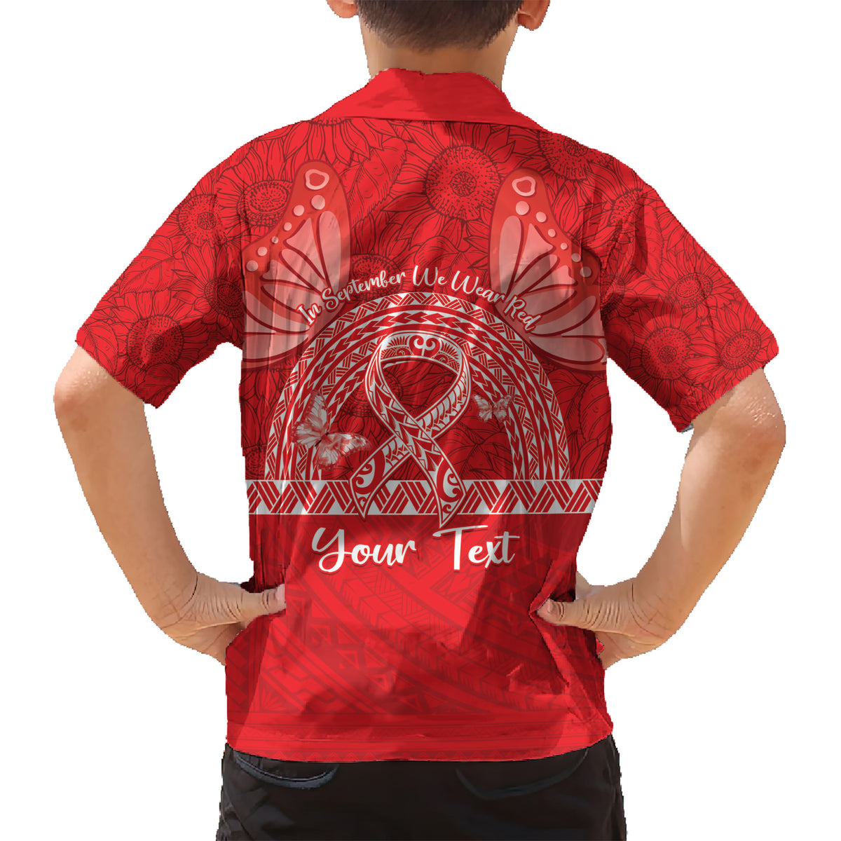 Personalised In September We Wear Red Family Matching Short Sleeve Bodycon Dress and Hawaiian Shirt Polynesia Blood Cancer Awareness LT14 - Polynesian Pride