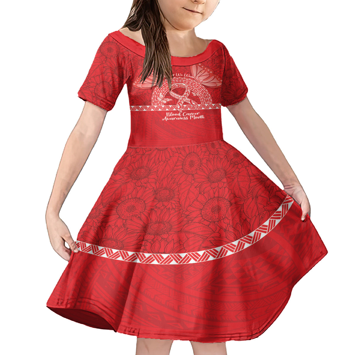 Personalised In September We Wear Red Family Matching Summer Maxi Dress and Hawaiian Shirt Polynesia Blood Cancer Awareness LT14 Daughter's Dress Red - Polynesian Pride