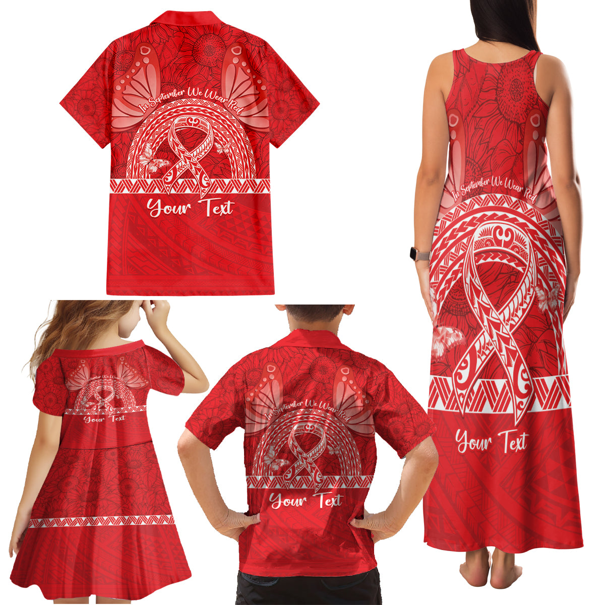 Personalised In September We Wear Red Family Matching Tank Maxi Dress and Hawaiian Shirt Polynesia Blood Cancer Awareness LT14 - Polynesian Pride