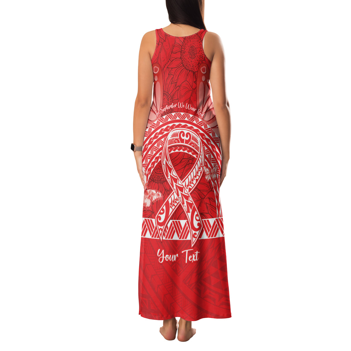 Personalised In September We Wear Red Family Matching Tank Maxi Dress and Hawaiian Shirt Polynesia Blood Cancer Awareness LT14 - Polynesian Pride