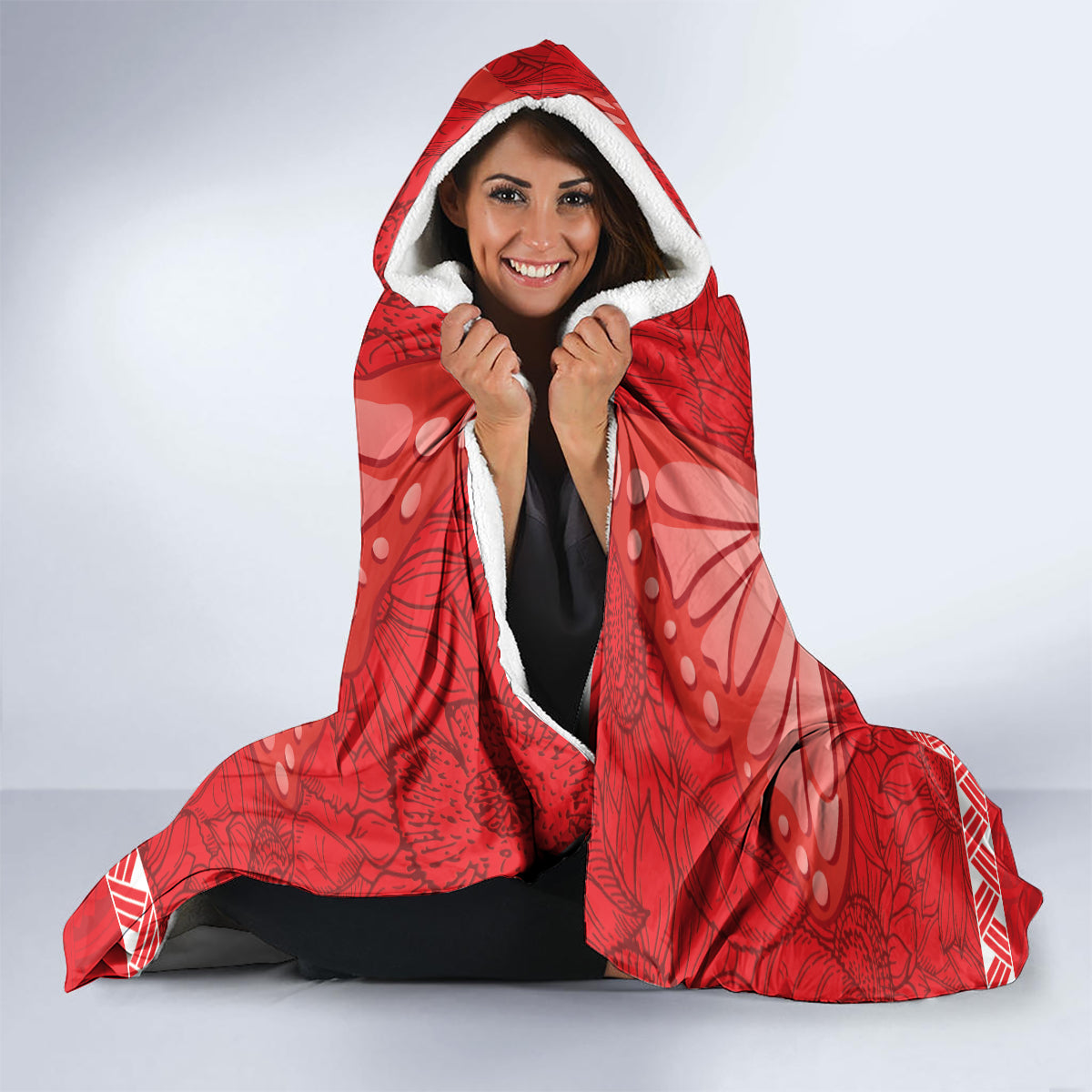 Personalised In September We Wear Red Hooded Blanket Polynesia Blood Cancer Awareness