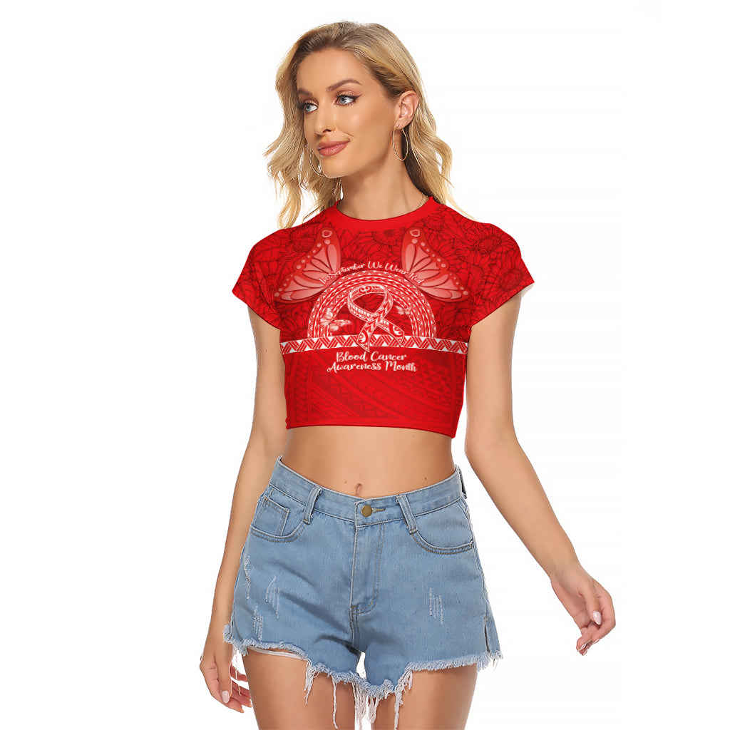 Personalised In September We Wear Red Raglan Cropped T Shirt Polynesia Blood Cancer Awareness