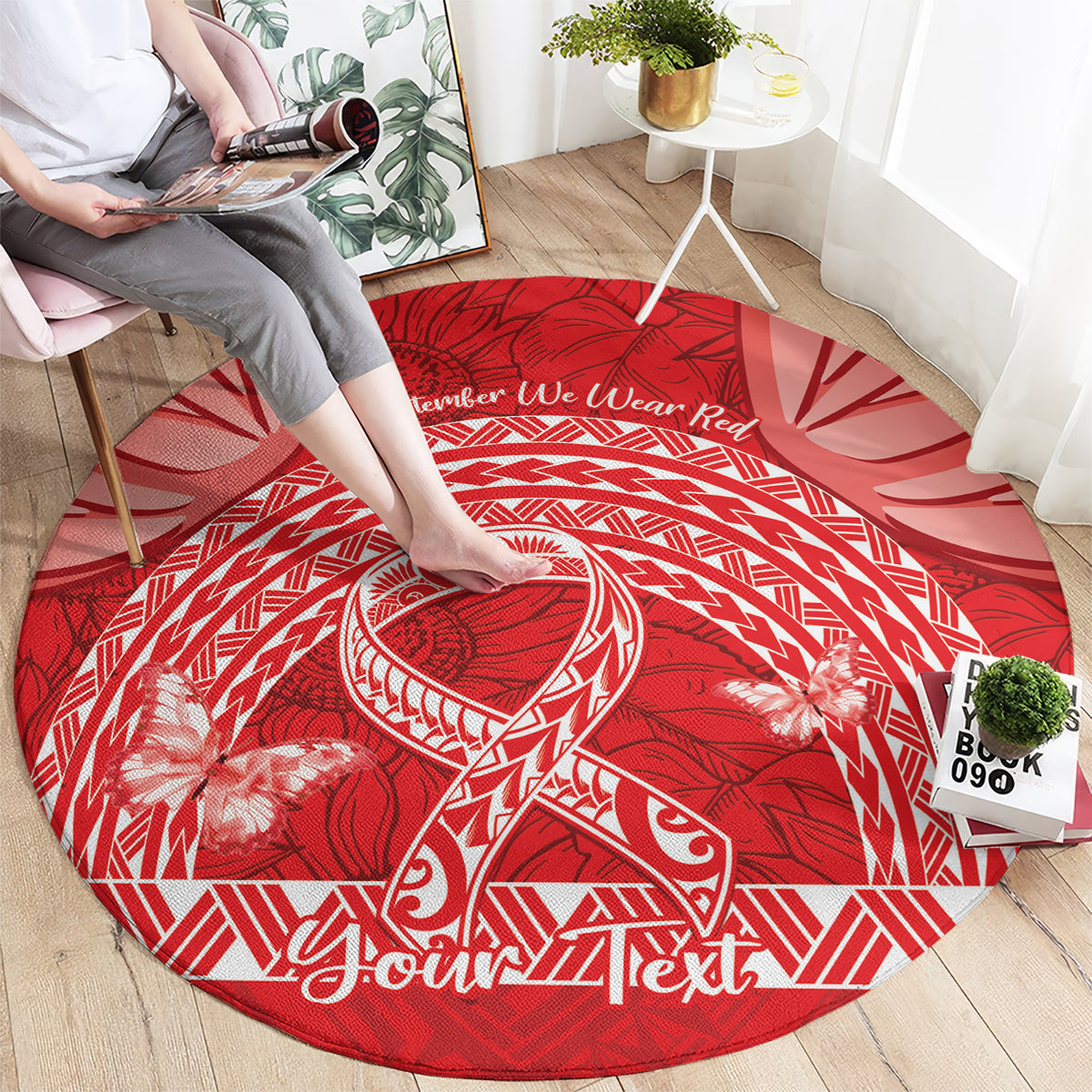 Personalised In September We Wear Red Round Carpet Polynesia Blood Cancer Awareness LT14 - Polynesian Pride