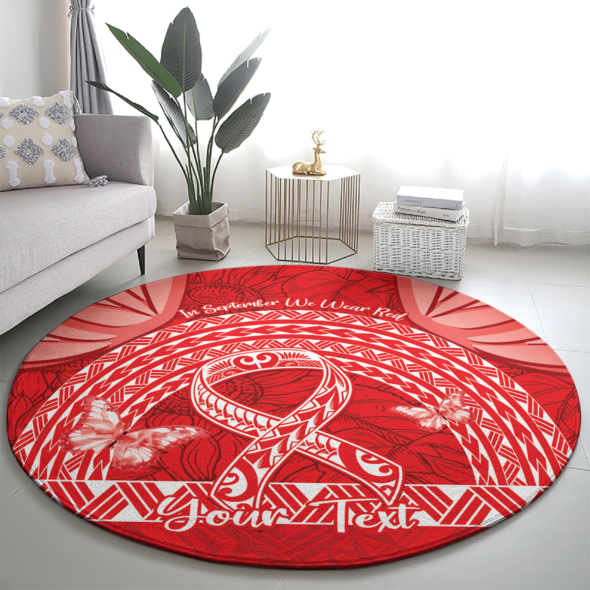 Personalised In September We Wear Red Round Carpet Polynesia Blood Cancer Awareness LT14 - Polynesian Pride