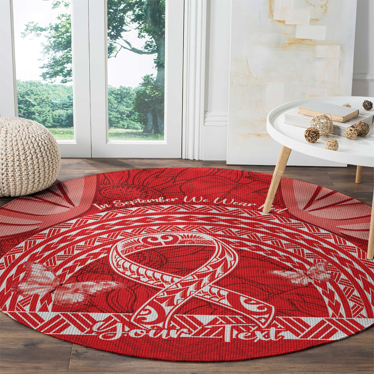 Personalised In September We Wear Red Round Carpet Polynesia Blood Cancer Awareness LT14 - Polynesian Pride