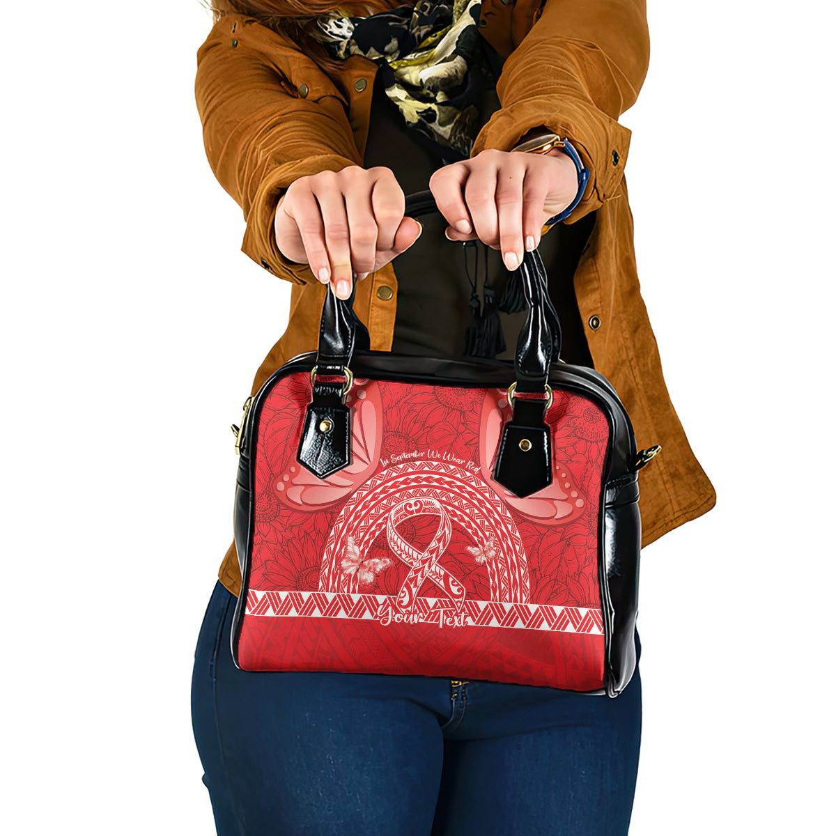 Personalised In September We Wear Red Shoulder Handbag Polynesia Blood Cancer Awareness LT14 One Size Red - Polynesian Pride