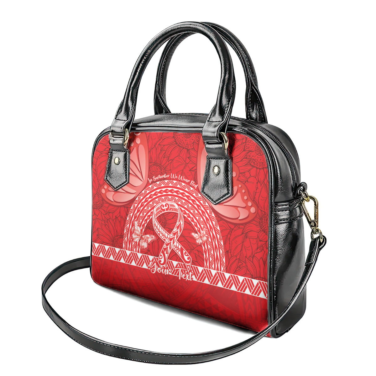 Personalised In September We Wear Red Shoulder Handbag Polynesia Blood Cancer Awareness LT14 - Polynesian Pride
