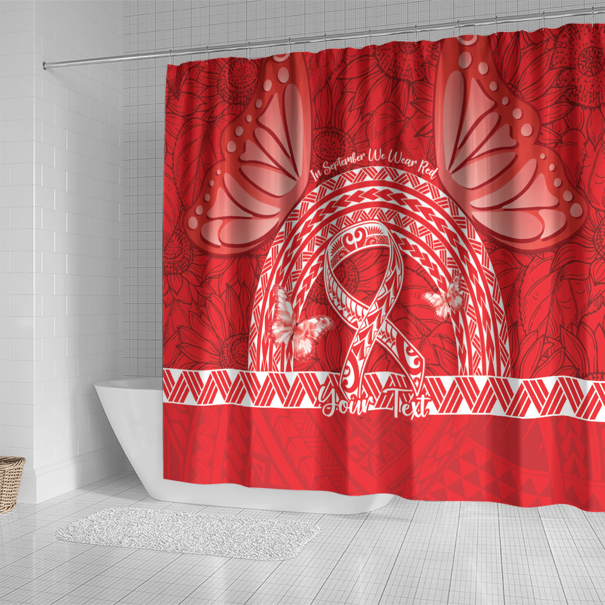 Personalised In September We Wear Red Shower Curtain Polynesia Blood Cancer Awareness LT14 - Polynesian Pride